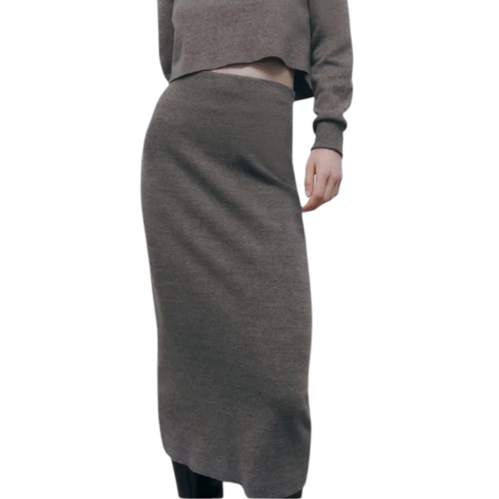 Zara Heather Gray Soft Knit Midi Pencil Skirt - M